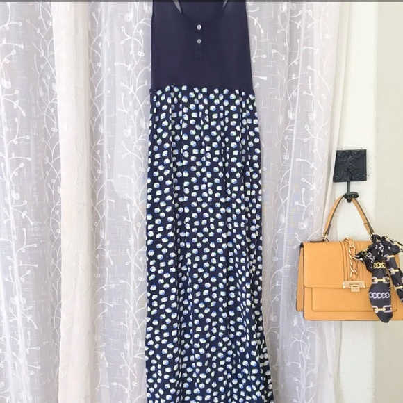 Vince Camuto Navy Blue Patterned Sleeveless Maxi Dress size Women‘s Medium - Picture 5 of 5